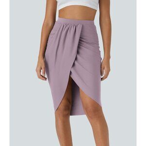 Halara Cowl Skirt Tulip Hem Lavander Elastic Waist Knee Length Buttery Soft, M